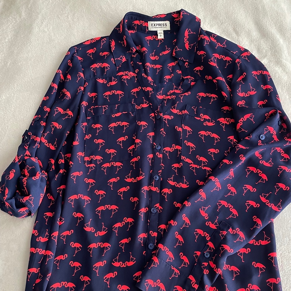 Express Portofino Shirt FLAMINGO PRINT! Size Small Womens Summer!